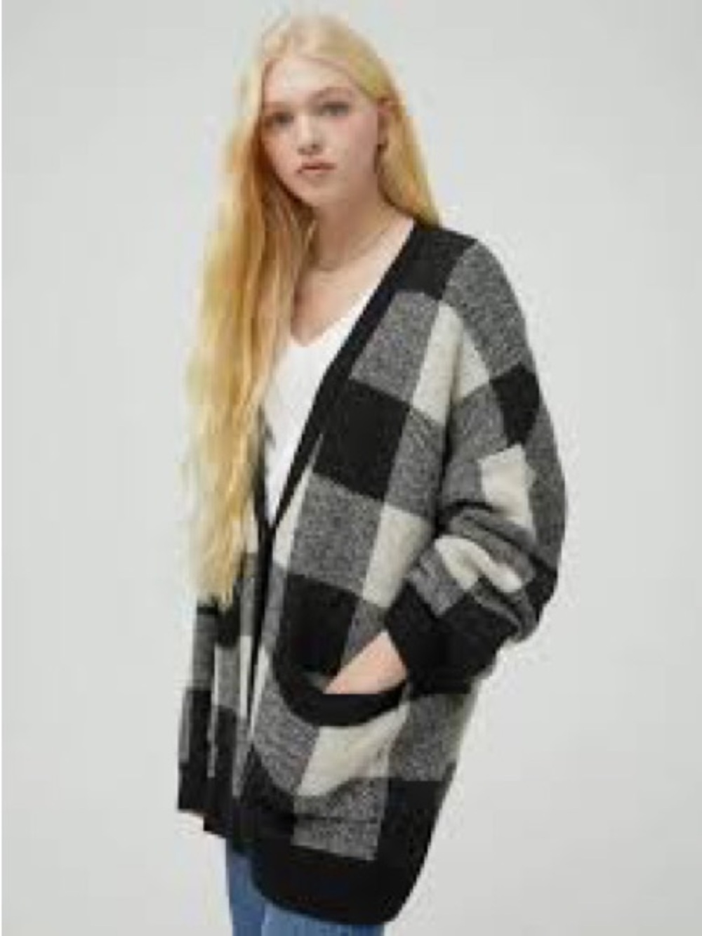 Buffalo David Bitton Checkered Cardigan in Black & White Like New without button